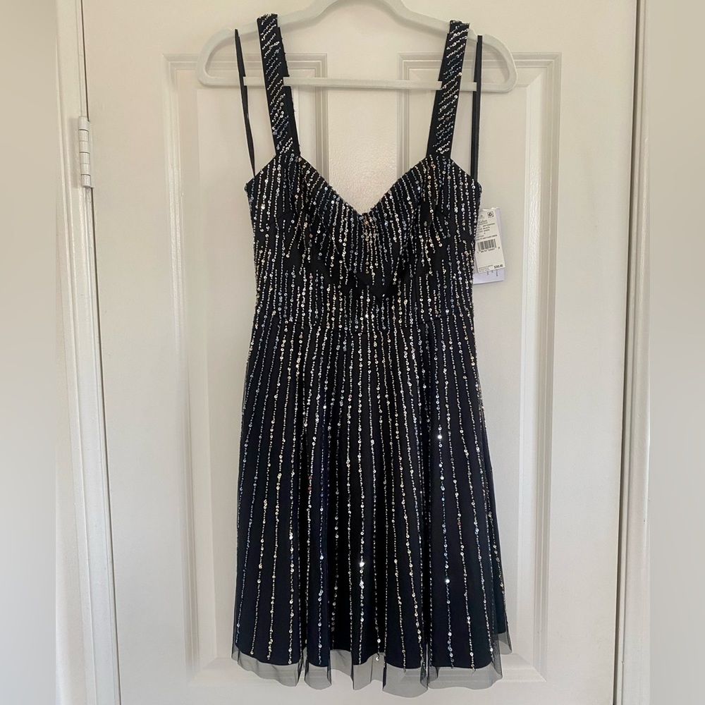 *NWT* Aidan Aidan Mattox Black Beaded Mini Fit and Flare Dress